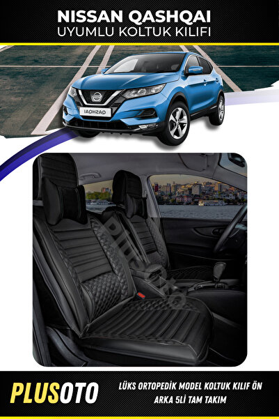 PlusOto مجموعة غطاء مقعد السيارة الأسود المتوافقة مع سلسلة Nissan Qashqai Plu...