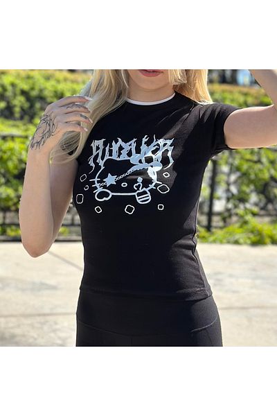 Gofeel Black Gothic Hello Kitty Crop Top