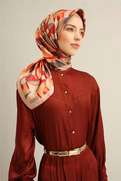 Armine Patterned Pure Silk Sura Scarf 9329- 02