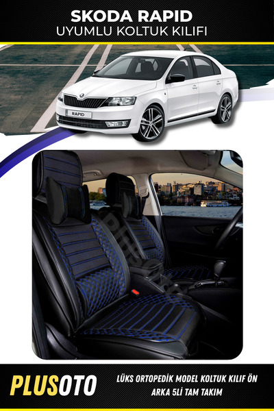 PlusOto مجموعة أغطية مقاعد السيارة المتوافقة مع سلسلة Skoda Rapid Plus Lux با...