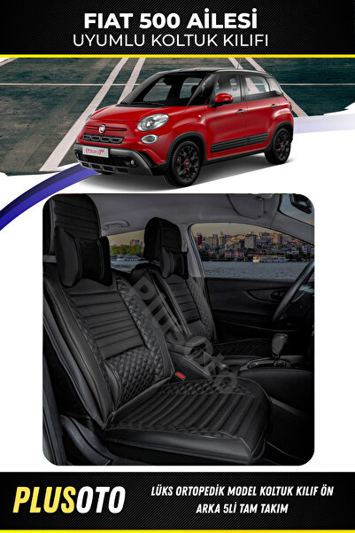 PlusOto مجموعة أغطية مقاعد السيارة باللون الأسود المتوافقة مع عائلة Fiat 500 ...