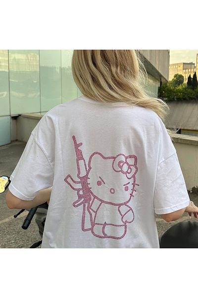 Gofeel White Stone Hello Kitty Premium Oversize T-Shirt