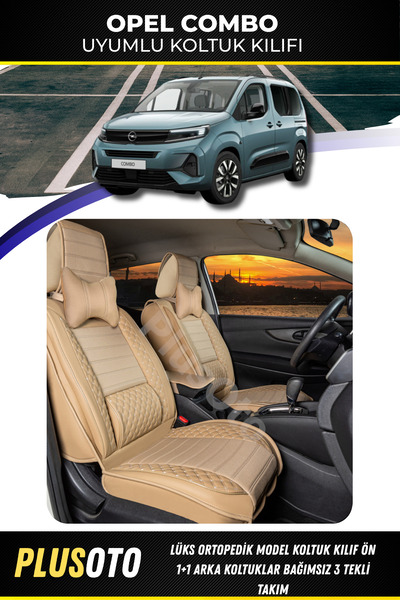 PlusOto مجموعة أغطية مقاعد السيارة باللون البيج المتوافقة مع Opel Combo الخلف...