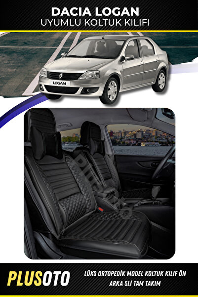 PlusOto مجموعة غطاء مقعد السيارة الأسود المتوافق مع Dacia Logan Plus Lux Seri...