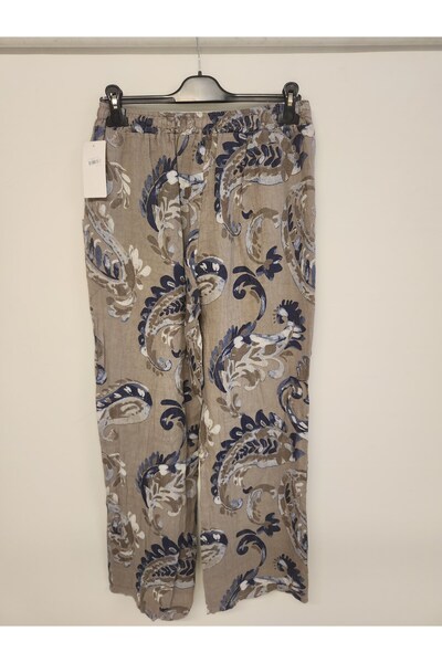 della moor Women's Mink Italian Shawl Pattern Loose Linen Trousers