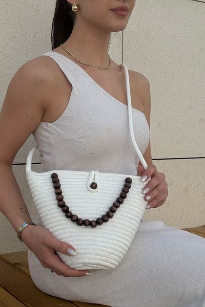 MaVaux Kaia Natural Wood Beaded, Beach and Casual, Κομψή και κομψή τσάντα χιαστί