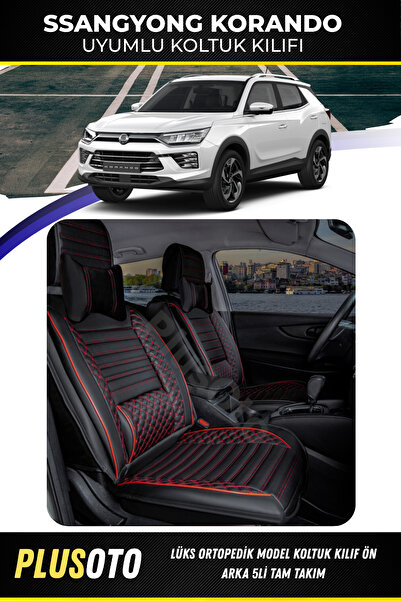 PlusOto سانج يونج كوراندو متوافق مع سلسلة بلس لوكس أسود أحمر غطاء مقعد السيار...