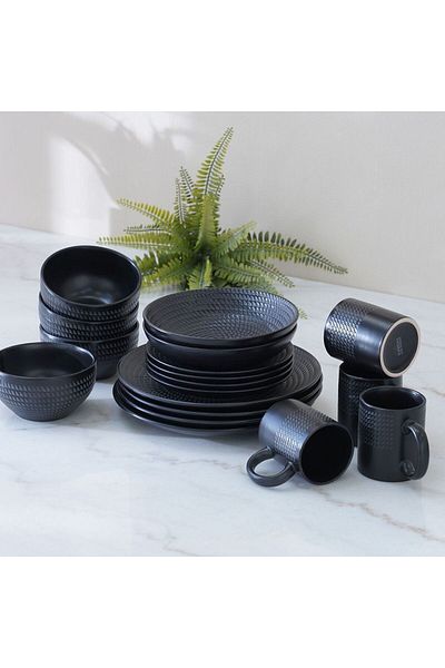 Danube Home Angelika 18-Pc Stoneware Dinner Set-Black-Serves 4