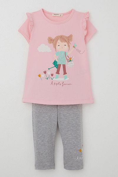 Breeze 1-4 Years Girl's Capri Tights Printed Set - Pink