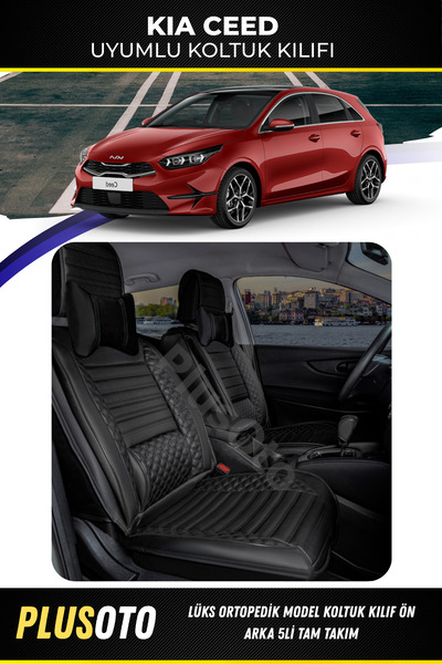 PlusOto Kia Ceed Compatible Plus Lux Series Black Car Seat Cover Set of 5 P-278