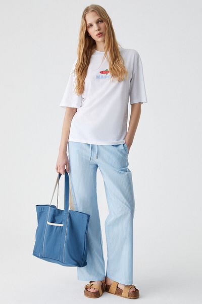 GRIMELANGE Caıtlyn Women's 100% Cotton Oversize Crew Neck White T-Shirt