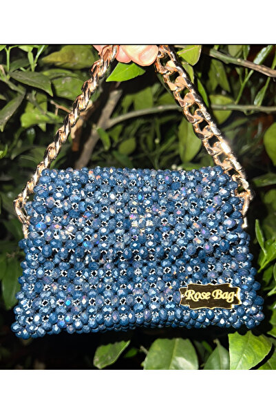 Rose Kristal boncuk çanta abiye çanta şık gece en 15 cm boy 12 cm