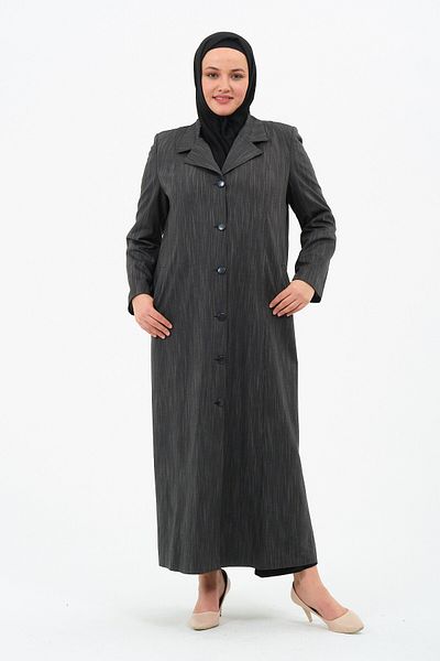 GLR&GYM Esmanur Women's Large Size Lined Buttoned Men's Collar Mother's Overcoat