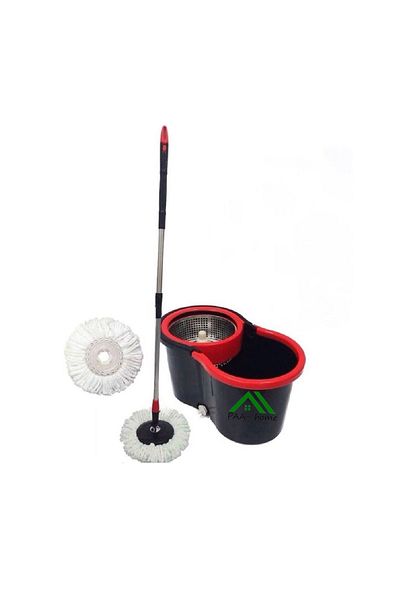PAA-home PAA-home Rotary Mop Set, Bucket with Removable Wringer, 360° Handle, 2 Cloths, Black Red