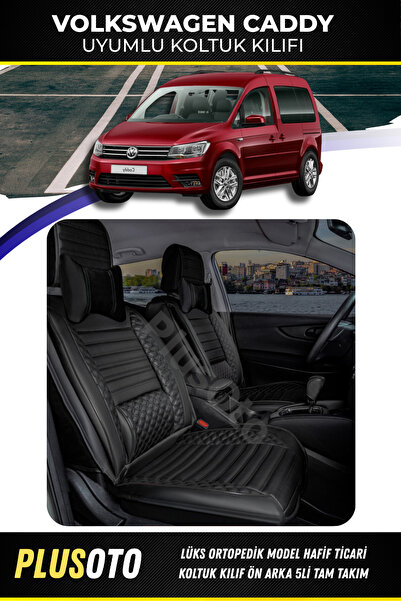 PlusOto مجموعة غطاء مقعد السيارة الأسود المتوافقة مع سلسلة Volkswagen Caddy P...