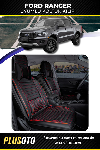PlusOto مجموعة أغطية مقاعد السيارة المتوافقة مع Ford Ranger Plus Lux Series ب...