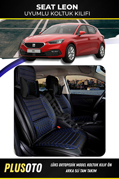 PlusOto مجموعة غطاء مقعد السيارة المتوافقة مع سلسلة ليون بلس لوكس باللون الأس...