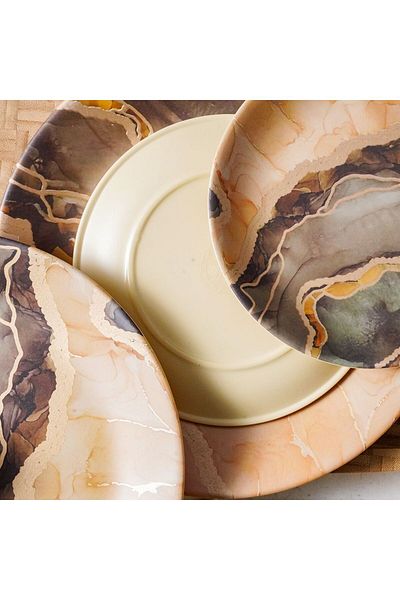 Danube Home Urmi Matt 32-Piece Melamine Dinner Set Serves-6 Cream Gold