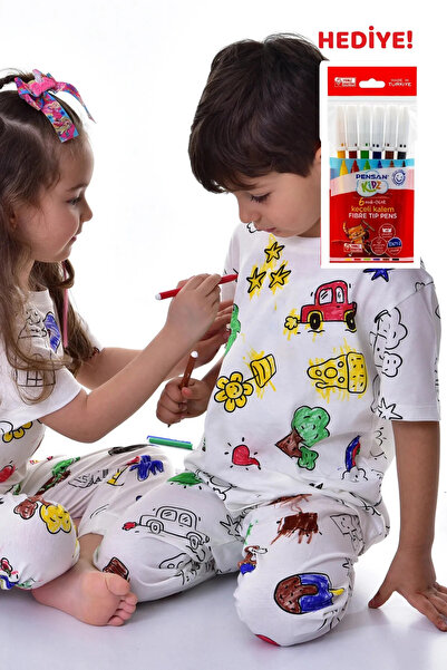 Huq Moda Kids Short Sleeve Painting Pen with the Cutest Figures Paintable Children's Pajama Set