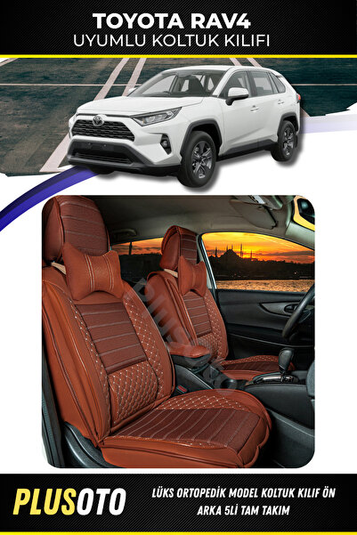 PlusOto مجموعة أغطية مقاعد السيارة المتوافقة مع Toyota Rav4 Plus Lux Series Cinnamon مكونة من 5 قطع P-910