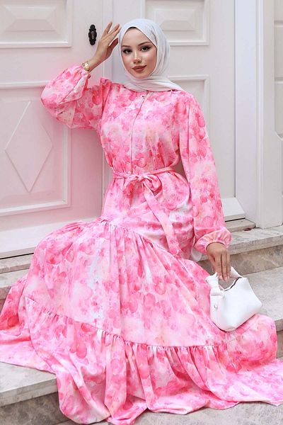 benguen Φόρεμα Hijab με σχέδιο ροζ 525