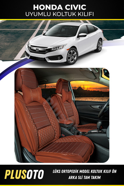 PlusOto مجموعة أغطية مقاعد السيارة المتوافقة مع سلسلة Honda Civic Plus Lux Se...