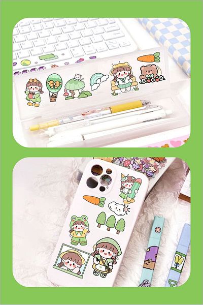 Piksel Grafik Kawaii Green Color 110 Pieces Sticker Set - Pen, Laptop Notebook Water Bottle Sticker