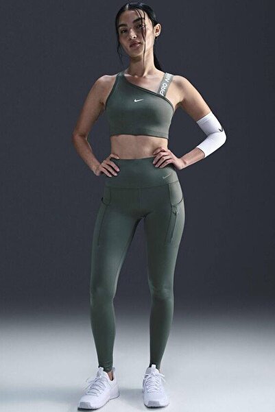 Nike Go Firm Support High Rise Full Length Kadın 6 Cepli Lazer Kesim Antreman Taytı Koyu Yeşil