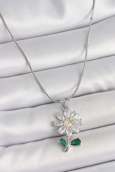 Skygo 316L Steel Silver Color Minimal Topcuk Chain Zircon Stone Daisy Model Women Necklace - Tj-Bko10205