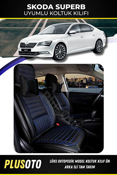 PlusOto مجموعة أغطية مقاعد السيارة المتوافقة مع سلسلة Skoda Superb Plus Lux ب...