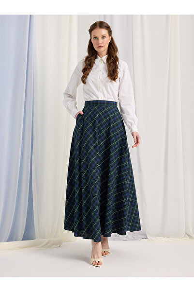 Store Wf Green Plaid Maxi Skirt