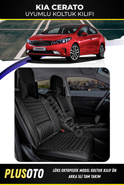 PlusOto Kia Cerato Compatible Plus Lux Series Black Car Seat Cover Set of 5 P...