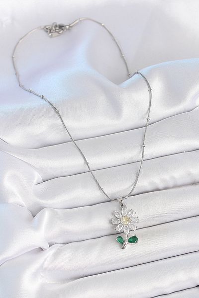 Skygo 316L Steel Silver Color Minimal Topcuk Chain Zircon Stone Daisy Model Women Necklace - Tj-Bko10205