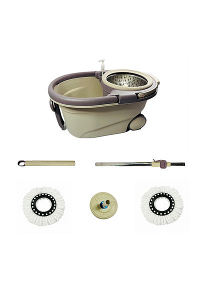 PAA-home PAA-home Rotary Mop Set with Bucket on Wheels, 360° Handle, Removable Basket, 2 Microfiber Cloths