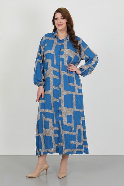 By Alba Collection Γυναικείο φόρεμα με μοτίβο Indigo βαμβακερό βισκόζη Plus Size