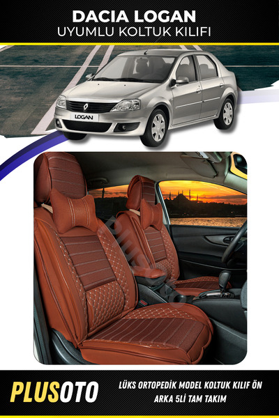 PlusOto مجموعة غطاء مقعد السيارة المتوافقة مع Dacia Logan Plus Lux Series Cin...