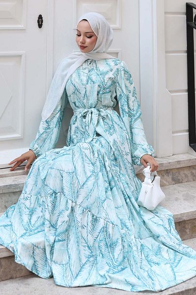 benguen Φόρεμα Hijab με σχέδιο Πράσινο 537