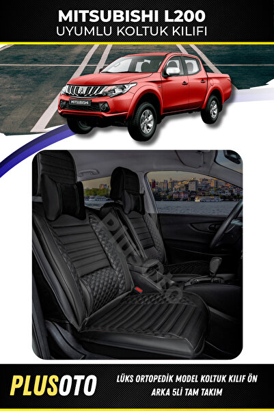 PlusOto مجموعة أغطية مقاعد السيارة السوداء المتوافقة مع سلسلة Mitsubishi L200...