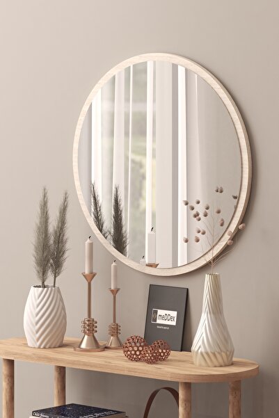 meDDex Dekoratif Yuvarlak Ayna Traverten Desen 60 Cm Antre Hol Wc Traverten 60 cm