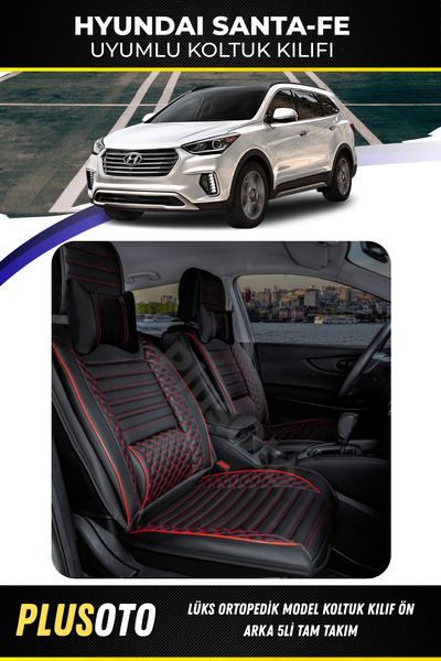 PlusOto مجموعة أغطية مقاعد السيارة المتوافقة مع Hyundai Santa Fe Plus Lux Ser...