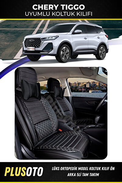 PlusOto مجموعة أغطية مقاعد السيارة المتوافقة مع Chery Tiggo Plus Lux Series ب...