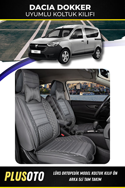 PlusOto مجموعة أغطية مقاعد السيارة المدخنة المتوافقة مع Dacia Duster Plus Lux Series مكونة من 5 قطع P-129