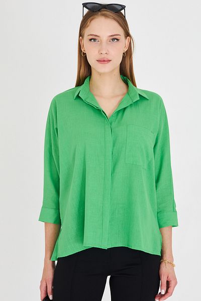 armonika Cămașă casual de in buzunare verde pentru femei ARM-21Y001035