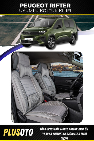 PlusOto مجموعة أغطية مقاعد السيارة الخلفية المتوافقة مع Peugeot Rifter 3 Sing...