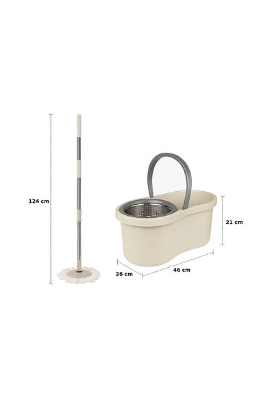 PAA-home Set Mop Rotativ PAA-home cu Galeata, Coada Metalica 360°, Cos Inox si 2 Lavete Microfibra Crem