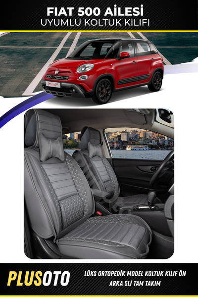 PlusOto مجموعة أغطية مقاعد السيارة المدخنة المتوافقة مع عائلة Fiat 500 Plus L...