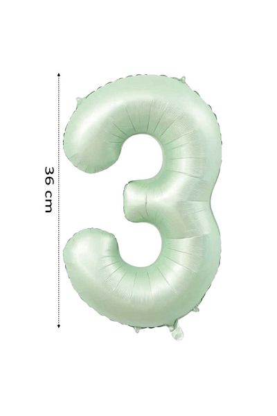 Onay Store Foil Balloon 3 Number Helium Balloon 36 cm Retro Green Color - 3 Years Old Balloon - 3 Years Old Balloon -3 Number Balloon