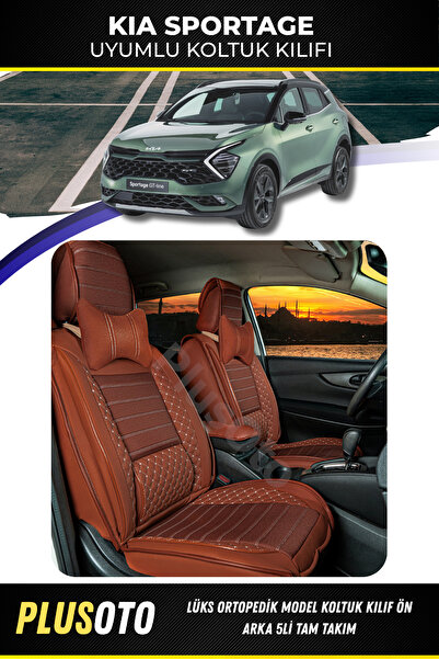 PlusOto مجموعة أغطية مقاعد السيارة المتوافقة مع سلسلة Kia Sportage Plus Lux Series Cinnamon مكونة من 5 قطع P-857