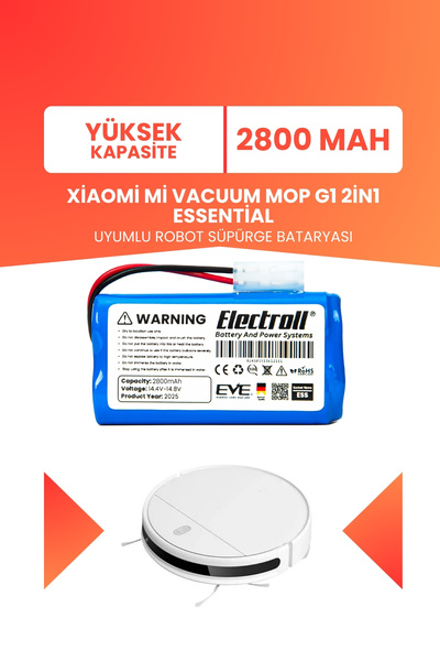 ELECTROLL Xiaomi Mi Vacuum Mop G1 2in1 Essential Uyumlu Batarya (YÜKSEK KAPAS...