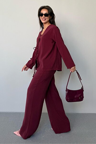 Madmext Claret Red Front Tie-Up Bottom Top Set Mg2473